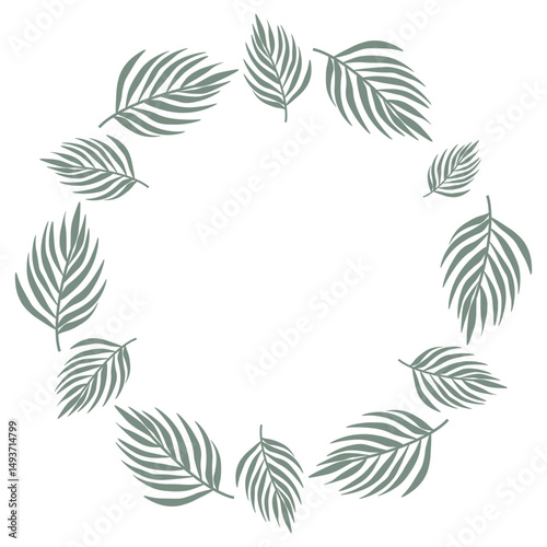 Circular tropical frame featuring lush jungle leaves. Perfect for invitations, cards, covers, and banners. Vector illustration with vibrant tropical foliage