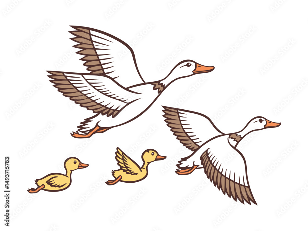 Obraz premium Illustration of Ducks in Flight, Stylized Artwork of Flying Ducks.