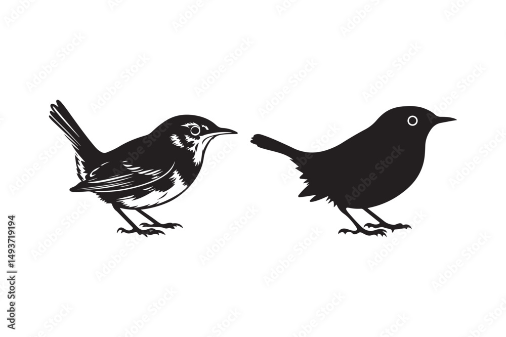 Obraz premium Two Small Bird Silhouette Vector