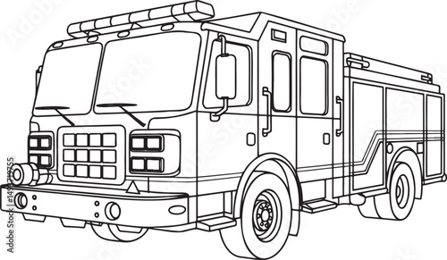 Fire engine truck Outline vector illustration isolated On Transparent Background