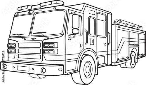 Fire engine truck Outline vector illustration isolated On Transparent Background