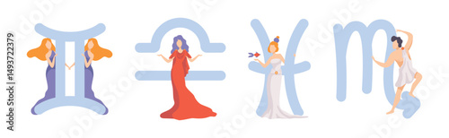 Zodiac Sign with Man and Woman Character Vector Set