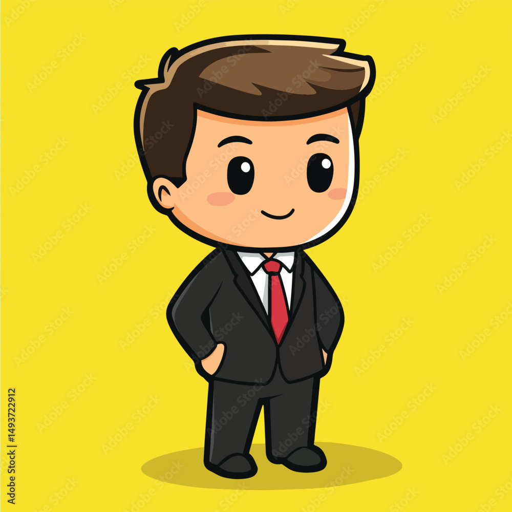 Cartoon Businessman in a Black Suit with a Red Tie Smiling Cartoon Businessman in a Black Suit with a Red Tie Smiling