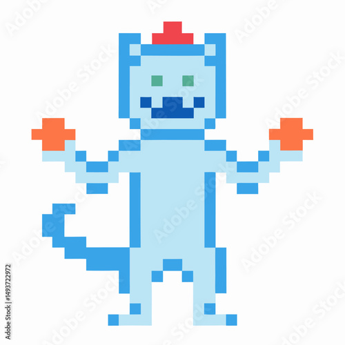 pixel art cat with whimsical expression and red hat