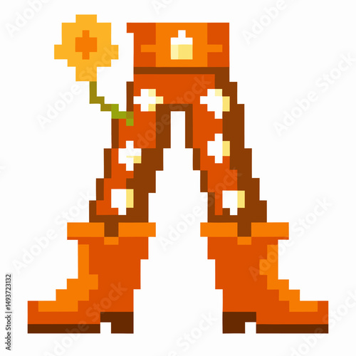 Pixel art boots with flower accents and abstract design in vintage