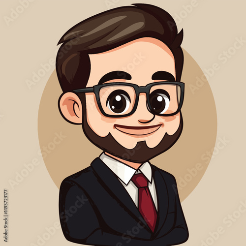 Cartoon Businessman with Glasses and a Friendly Smile