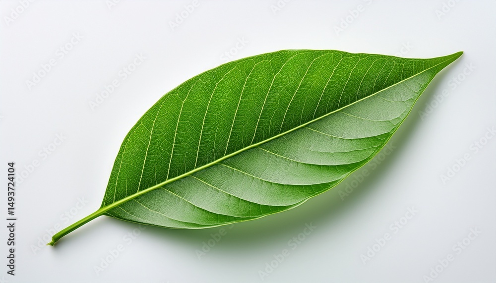 Fototapeta premium green leaf placed on white surface showcases intricate details a