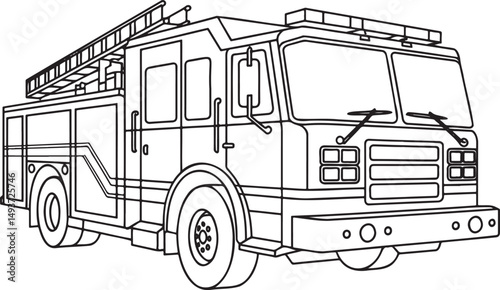 Fire engine truck Outline vector illustration isolated On Transparent Background