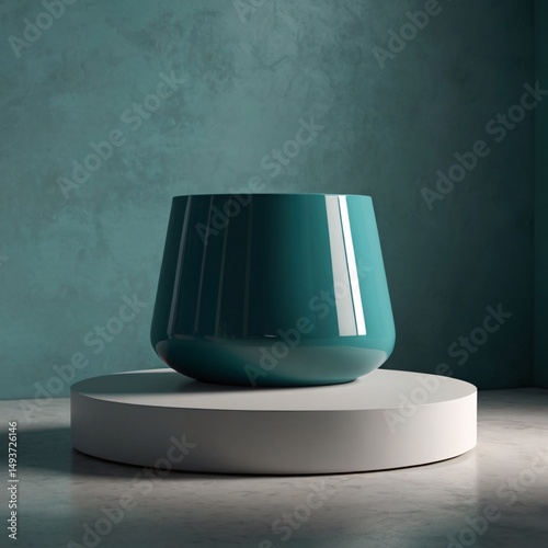 Minimalist Product Display with Elegant Pedestal and Abstract Geometric Object in Studio Setting