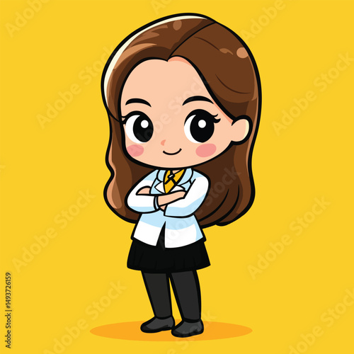 Cartoon Doctor with Arms Crossed Smiling Confidently Wearing a Lab Coat