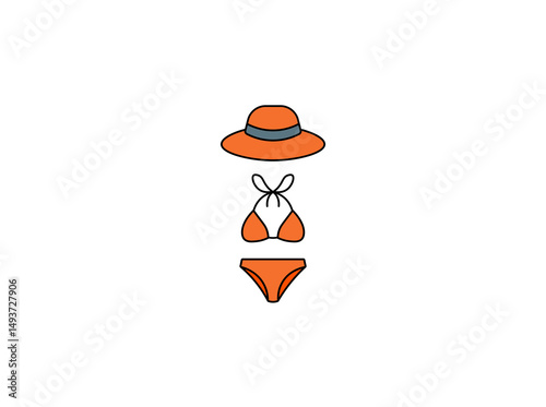Vector illustration of cartoon female swimsuit with hat isolated on white background