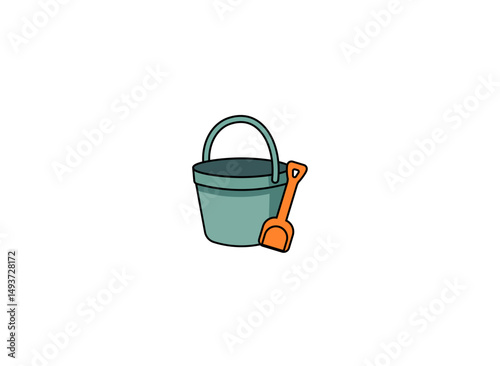 Vector illustration of a cartoon bucket with a shovel for playing in the sandbox