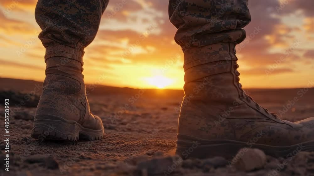 Soldier's Boots at Sunset A Symbol of Courage and Resilience