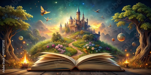 The Open Book of Dreams - A Fantasy Castle Landscape , fairytale, dream , fantasy , castle