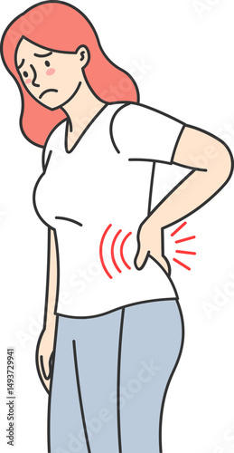 Woman with hands on her lower back showing pain young woman