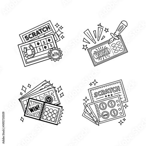 Hand-drawn vector illustration Set of Scratch Card Illustrations
