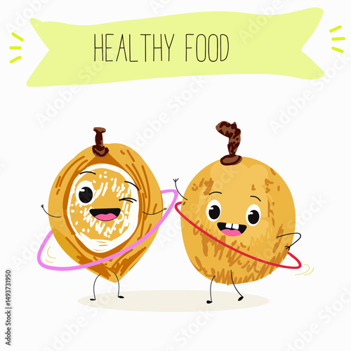 Pitomba fruit cute funny cheerful characters with different poses and emotions. Vector hand drawnvector illistration.