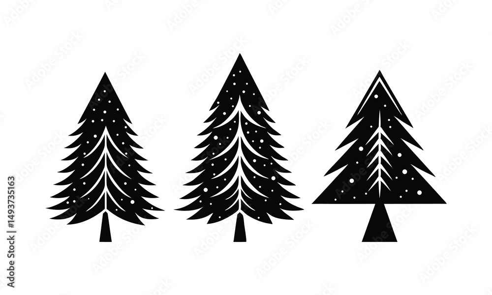 Obraz premium Stylized Pine Tree Illustrations, Unique Black & White Graphic Art Collection