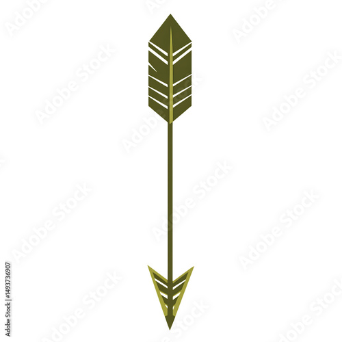 Bold Arrow with Geometric Symmetry in Olive Green Isolated on Transparent Background