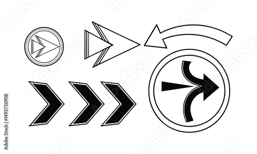 This is a vector set featuring various arrow icons and symbols for web design and business direction