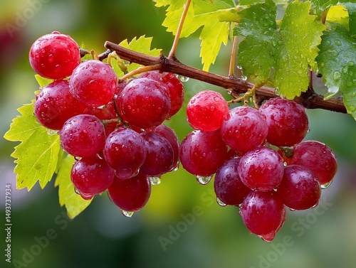 Juicy red grapes sparkle in daylight