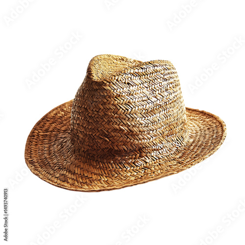 Hand Crafted Straw Hat with an Authentically Uneven Isolated on Transparent Background