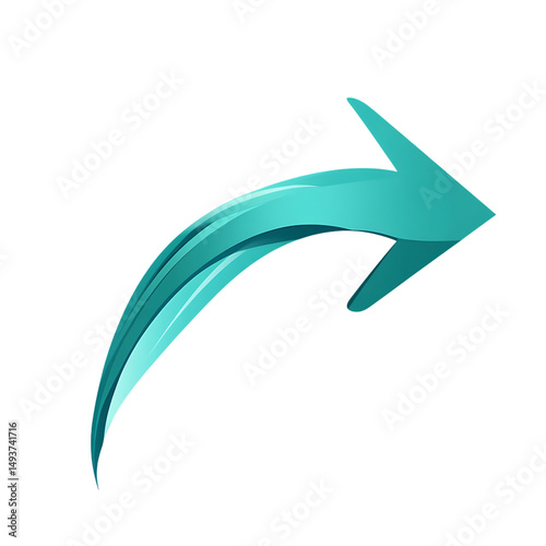 Modern Arrow with Dynamic Curves in Turquoise Color Isolated on Transparent Background