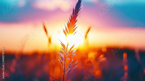   A plant stands out against the sunset backdrop