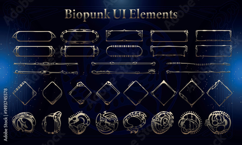 Set of Biopunk Elements for user interface, poster, video. Tech futuristic HUD. Template for rpg game interface. Vector Illustration EPS10	
