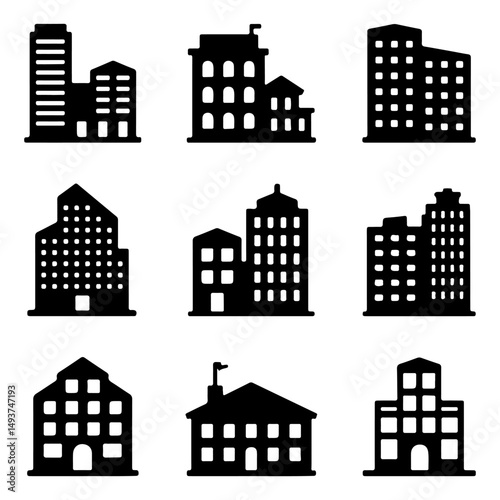 Set of building icon silhouette vector on isolated with white background
