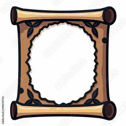 Elegant Scroll Frame with Intricate Floral Ornamentation and a Central Circular Opening, Ideal for Invitations and Decorative Purposes