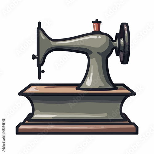 Illustration of a Vintage Sewing Machine with Detailed Design and Shading, a Classic Piece of Textile Equipment