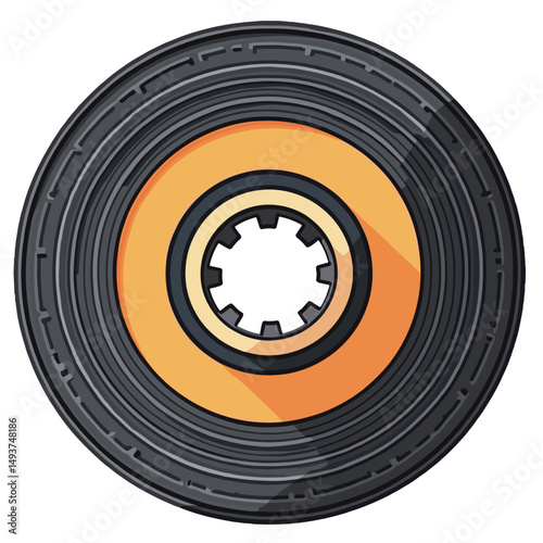 Retro Audio Cassette Tape Illustration with Orange Center and Black Casing, Vintage Music Storage