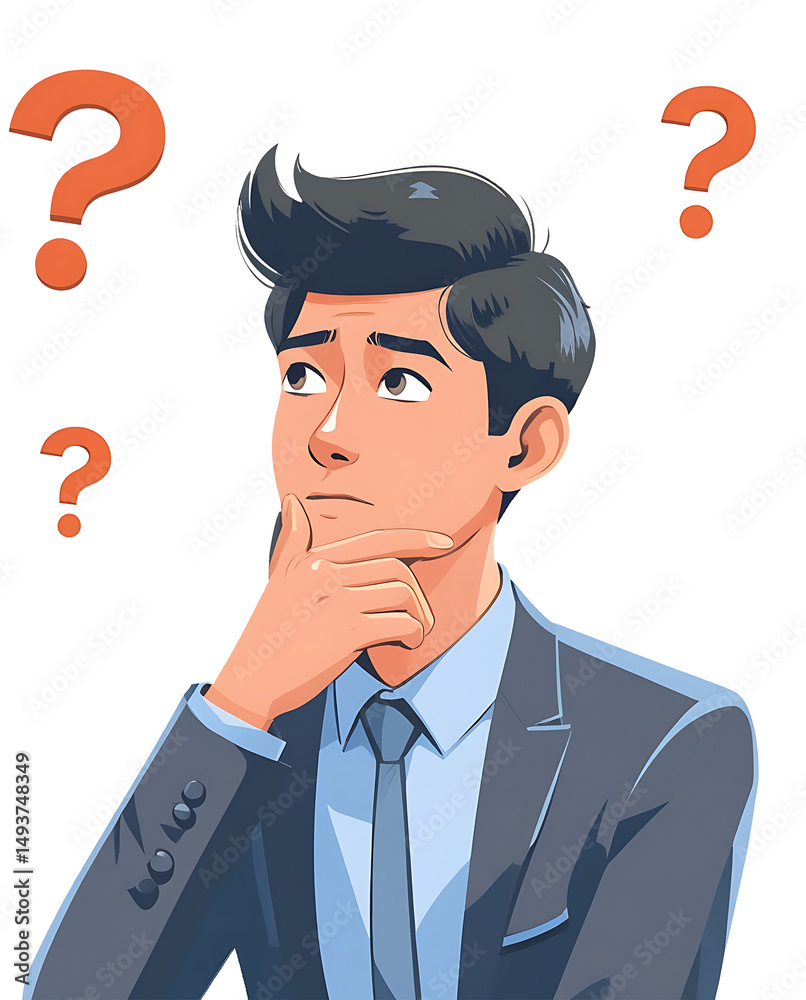 Confused Businessman Thinking with Question Mark Illustration