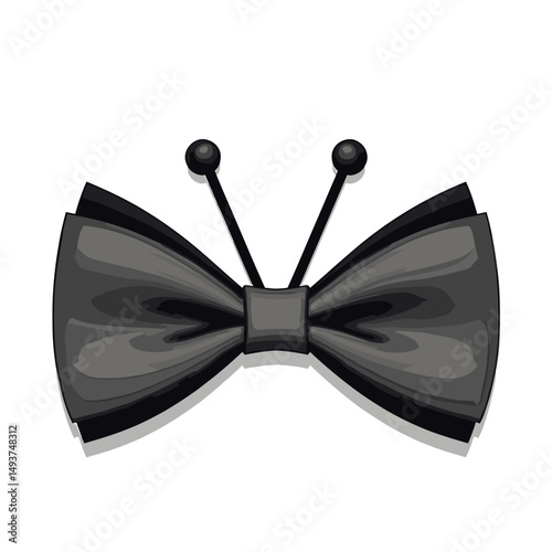 Elegant Black Bow Tie with Antennae Illustration for Formal Wear and Design Element
