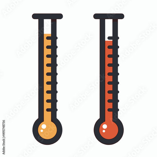 Illustration of Two Thermometers with Different Temperature Readings, One Orange and One Red, Indicating Varying Heat Levels