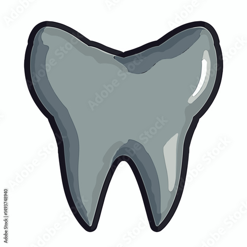 Illustration of a Molar Tooth with Shading and Black Outline on White Background