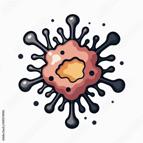 Illustration of a Virus Particle with Spikes and Core, Representing Infectious Disease and Scientific Study