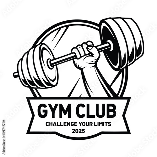 Gym club 2025 logo design strong arm lifting weights challenge your limits