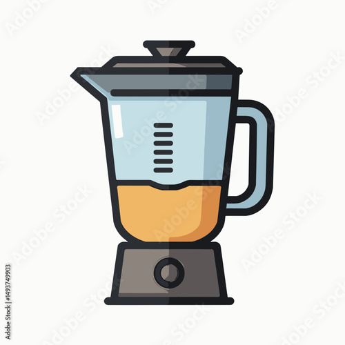 Illustration of a Kitchen Blender with Orange Liquid, Preparing a Smoothie or Juice