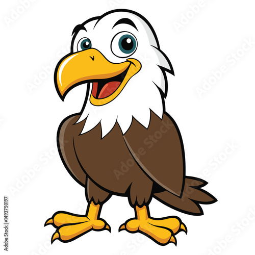 Cartoon eagle proudly stands with a cheerful expression on its face, very friendly