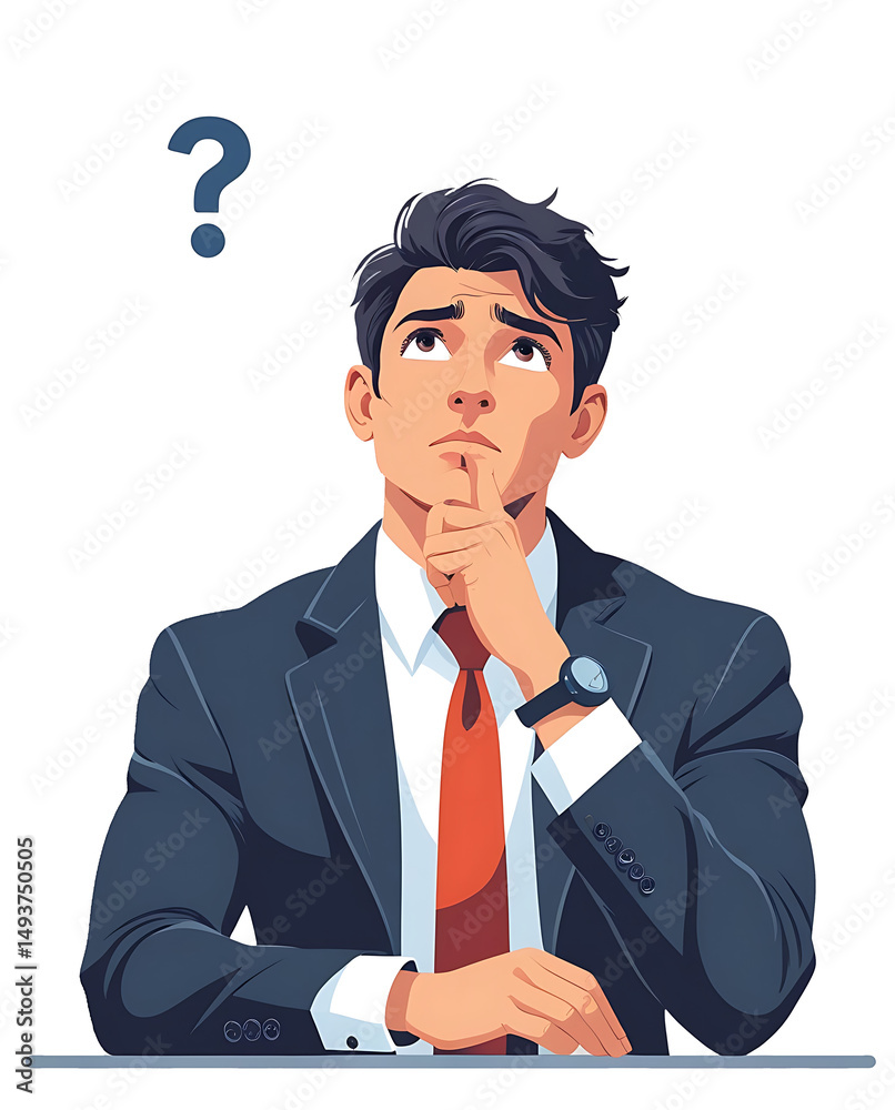 Confused Businessman Thinking with Question Mark Illustration