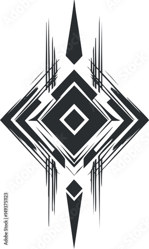 Abstract black and white geometric pattern with diamond shapes and sharp symmetrical lines