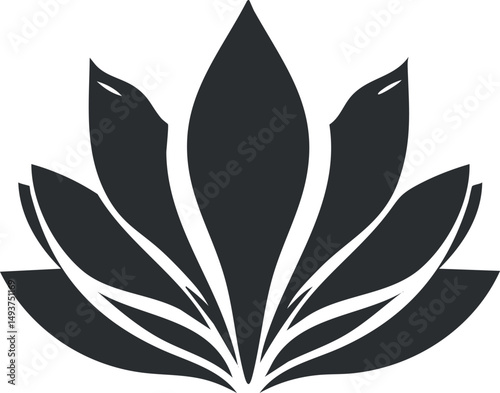 Black silhouette of a stylized lotus flower with multiple petals symbolizing purity and calm