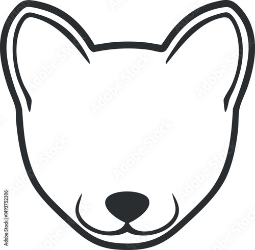 Simple black and white outline illustration of a dog's head showing ears, nose, and mouth