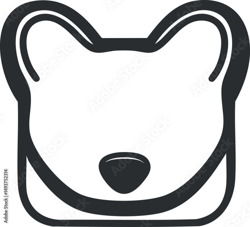 Minimalistic black and white outline icon of a bear head with prominent ears and nose