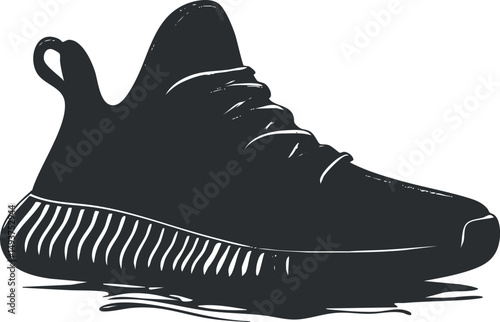 Black and white illustration of a modern athletic sneaker designed for running and casual wear