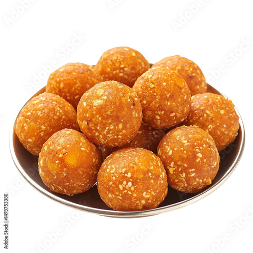 plate of laddu, laddoo or ladoo isolated white background, popular traditional Indian sweet treats made during festivals, religious ceremonies and celebrations.png