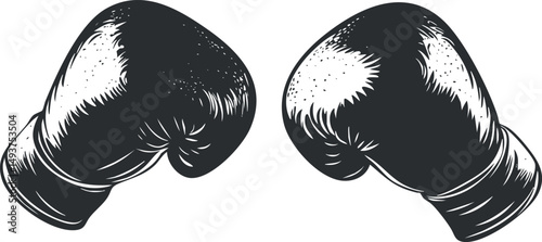 Black and white illustration of a pair of boxing gloves facing each other, symbolizing fight and training