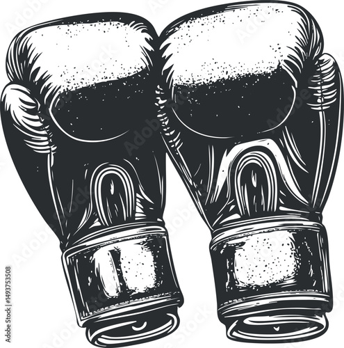Black and white illustration of a pair of boxing gloves used for fighting and training in boxing sports